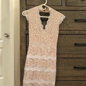 Bebe white lace illusion dress